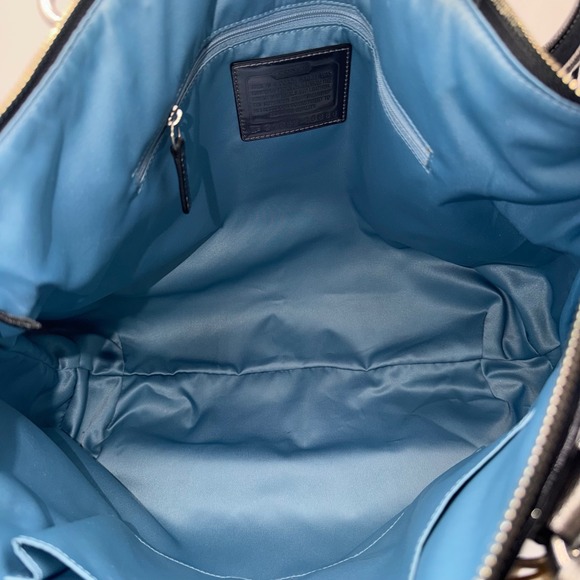 Coach Poppy Tartan Plaid Tote Bag Grey Black Patent Leather Shoulder Bag - Picture 16 of 16